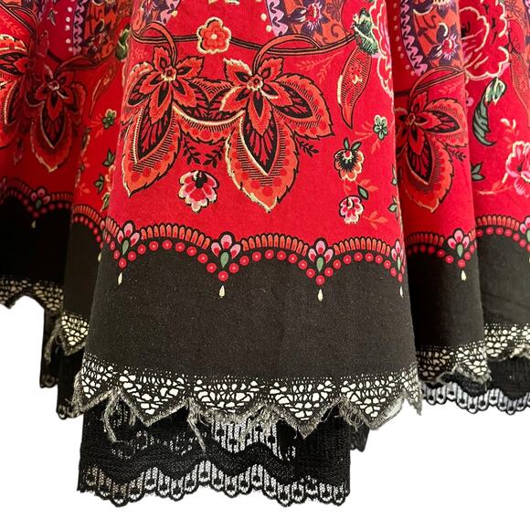 Vintage Anna Sui Archival Party Dress Black Lace Sparkling Print Pink Skirt - Picture 9 of 13